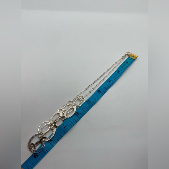 Vtg Sterling Silver Woodgrain Design Connected Hoops Circles Chain Necklace 18” - Picture 10 of 10